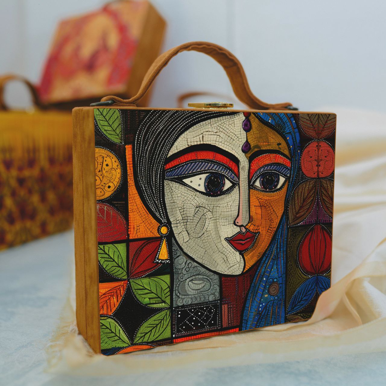 Abstract face Printed in Suitcase Style clutch