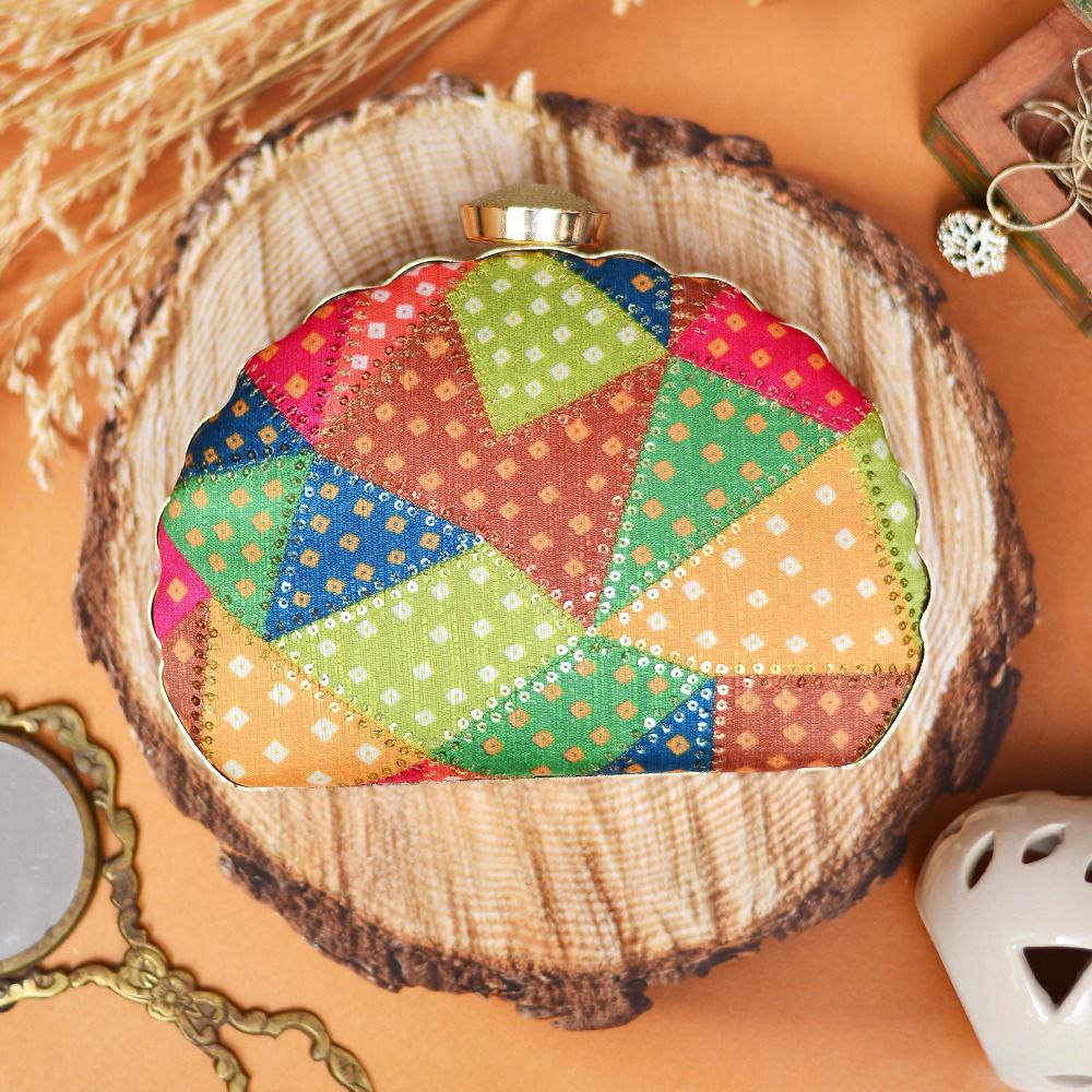Multi Colour Zari Work Designer Ethnic Clutch
