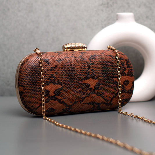 Snake Patten Designer Clutch in Capsule Shape
