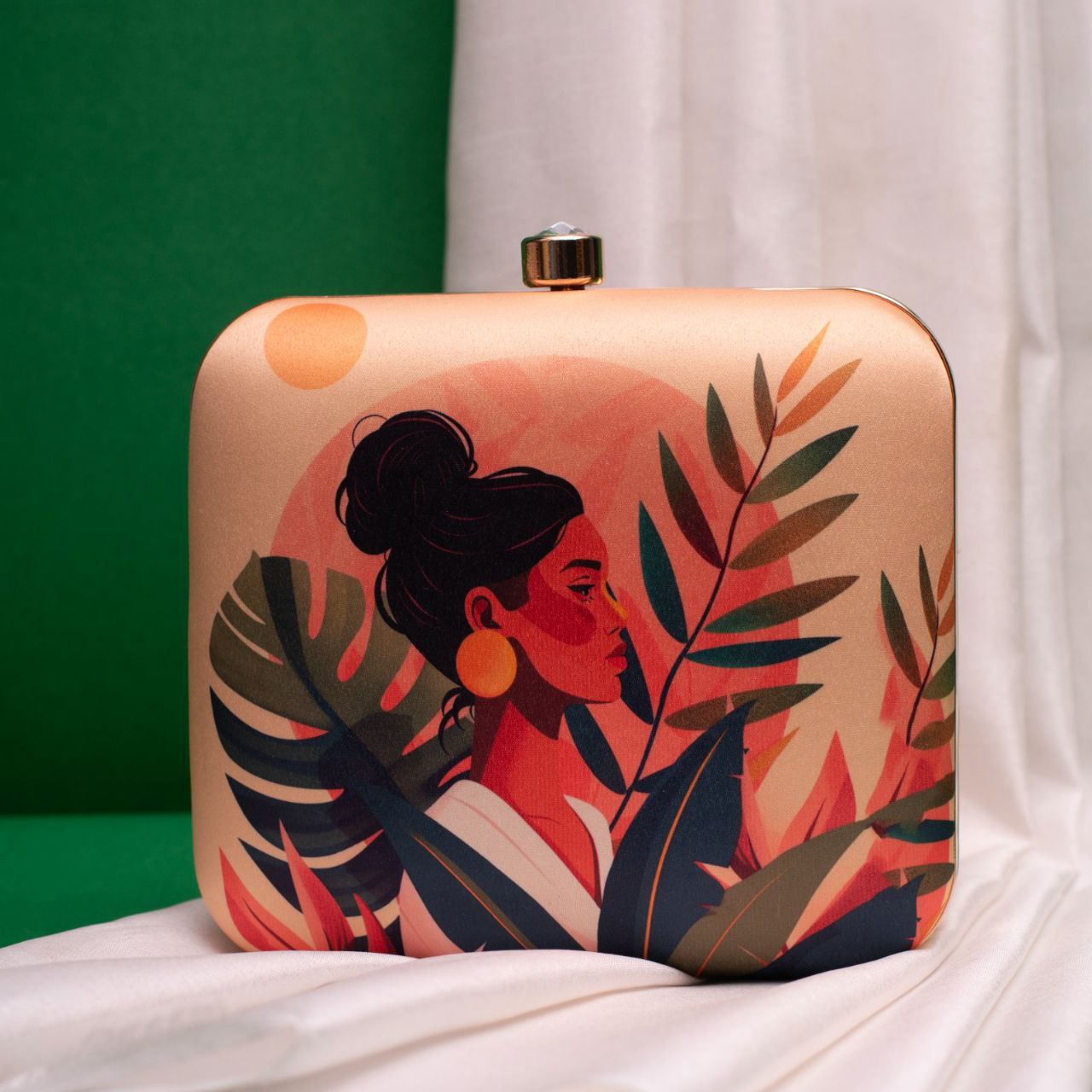 Lady Portrait Printed Clutch Bag